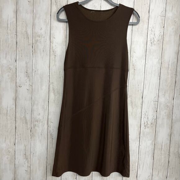 Brown Sleeveless Stretch Lightweight Plain Basic Midi Dress 9/10 - Picture 1 of 7